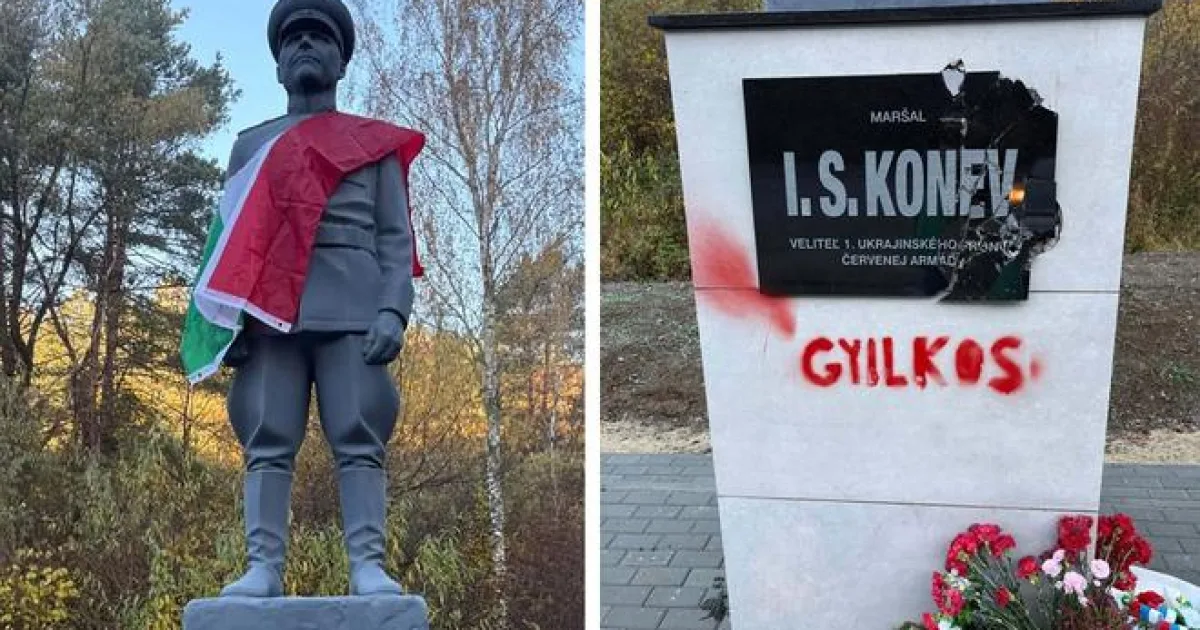 Socha maršala Koneva poškodená na výročie povstania